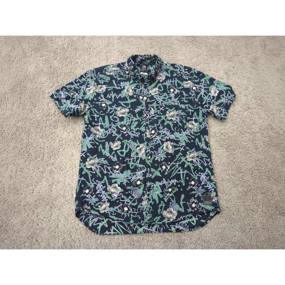 Quiksilver‎ Dark Rituals Button Up Shirt Mens M Floral Abstract Slim